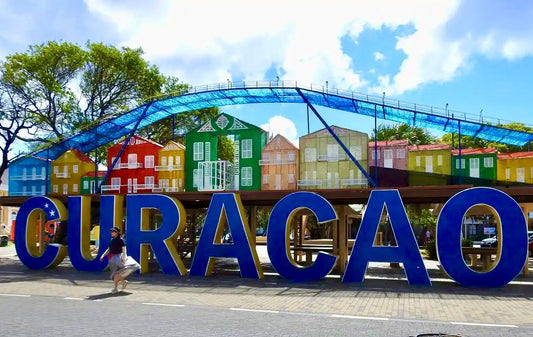 Curaçao sign and colorful architecture